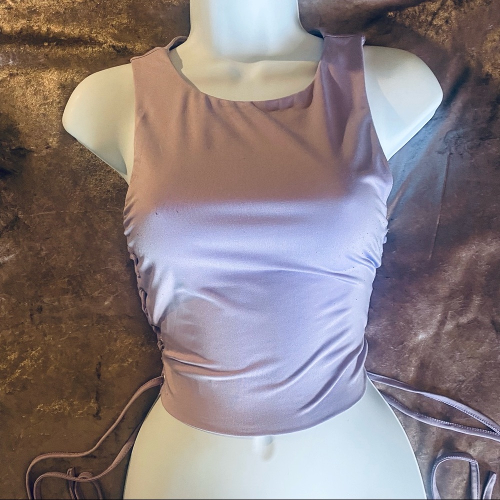 Fashion Nova Lavender Lace Up Cropped Tank Top